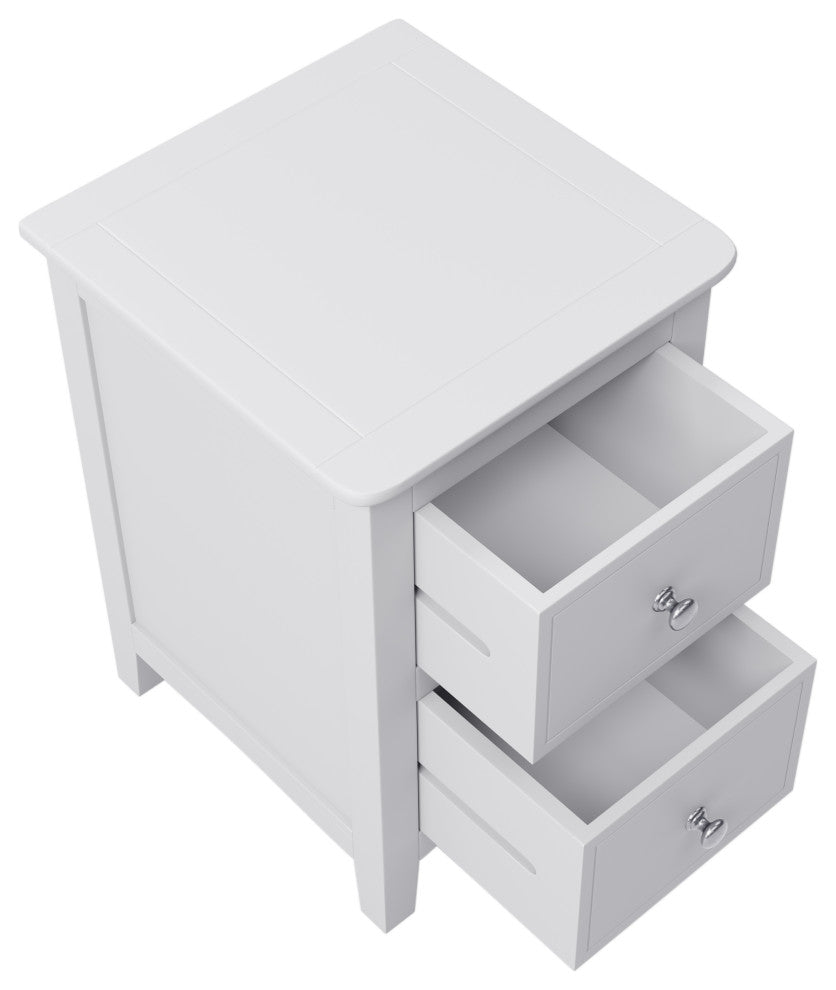 Gewnee 2 Drawers Solid Wood Nightstand End Table, White