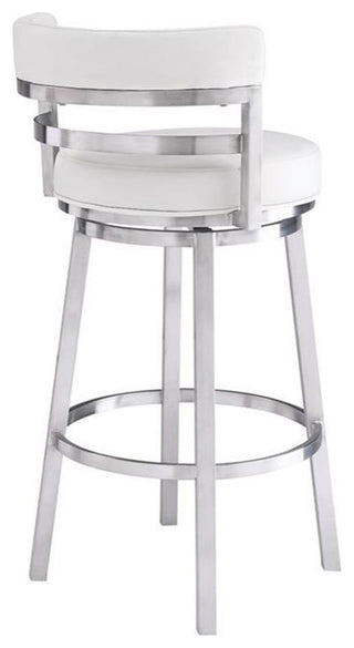 Armen Living Madrid 26" Faux Leather & Stainless Steel Counter Stool in White