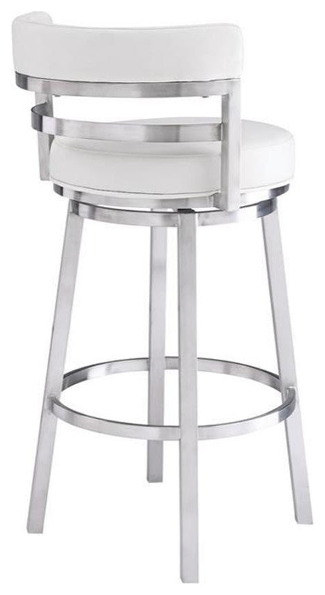 Armen Living Madrid 26" Faux Leather & Stainless Steel Counter Stool in White