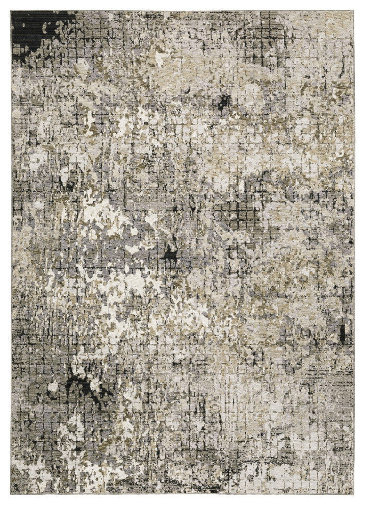 Noble Geometric Abstract Grey/ Ivory Indoor Area Rug, Grey, 3'3"x5'
