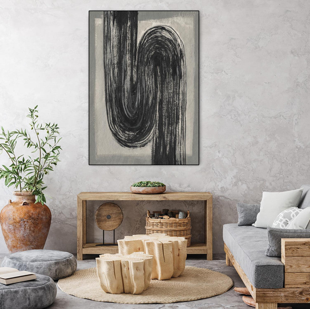 "Grey Linear Path II" Framed Canvas by Giant Art 18"x24"