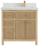 Sonoma 36 Right Offset Bath Vanity in Light Natural Teak with 2" Calacatta Nuvo