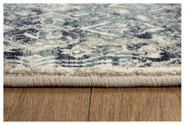 5"x8" Beige Blue Distressed Diamonds Area Rug