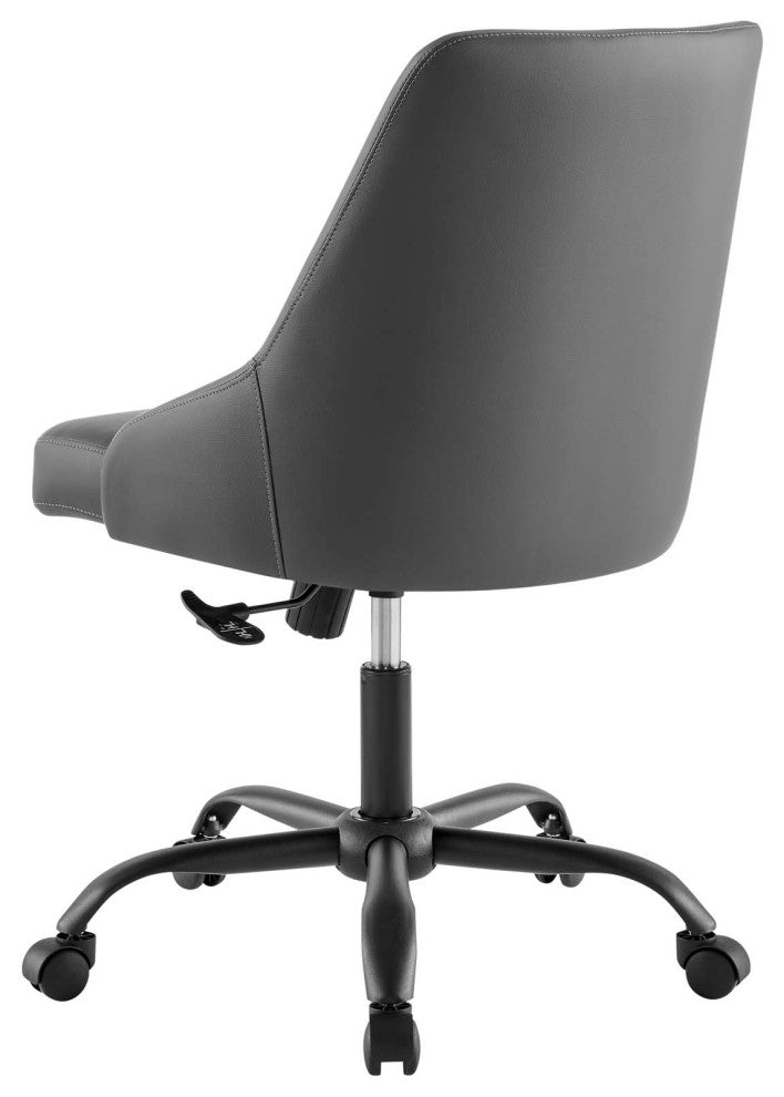 Computer Work Desk Swivel Chair, Faux Vegan Leather, Black Gray, Home Office