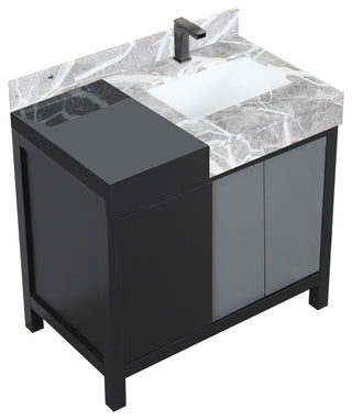 Zilara 36 Black, Grey Vanity, Grey Marble Top, Square Sink, Gun Metal Faucet Set