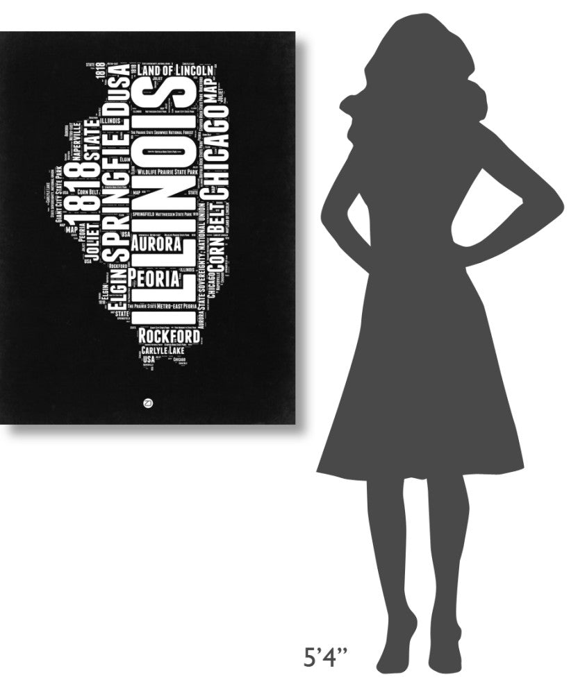 "Illinois Black and White Map" Fine Art Print