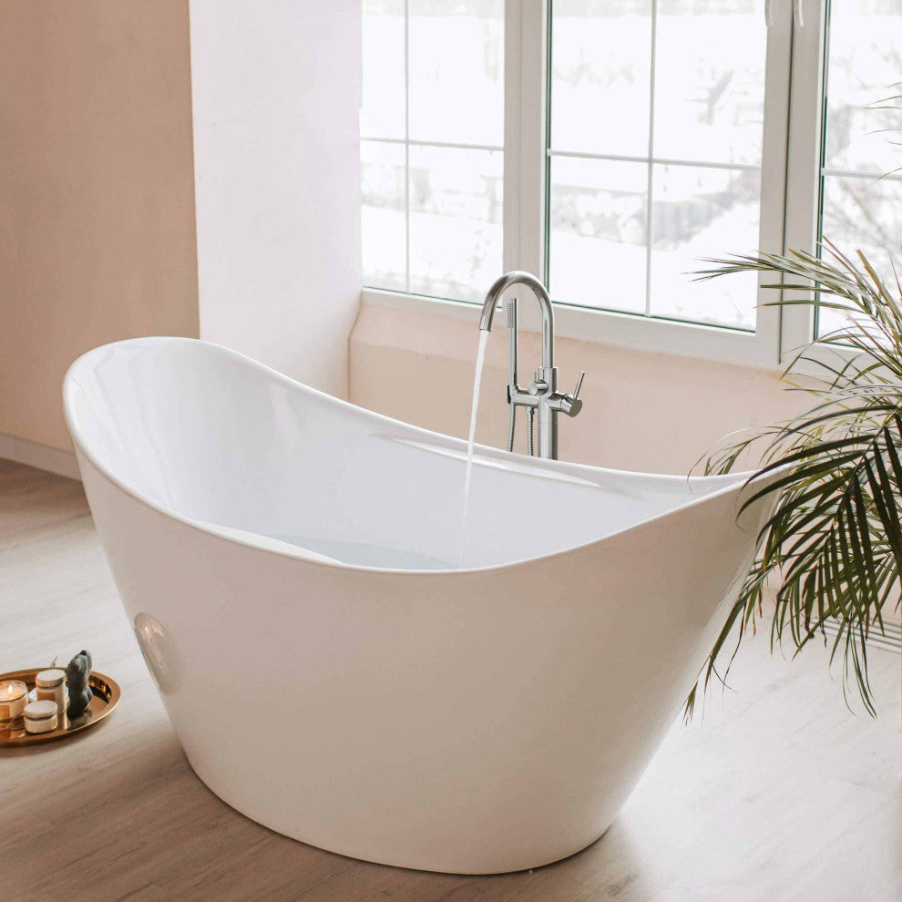 Circular Single Handle Floor Mounted Freestanding Tub Filler, Chrome