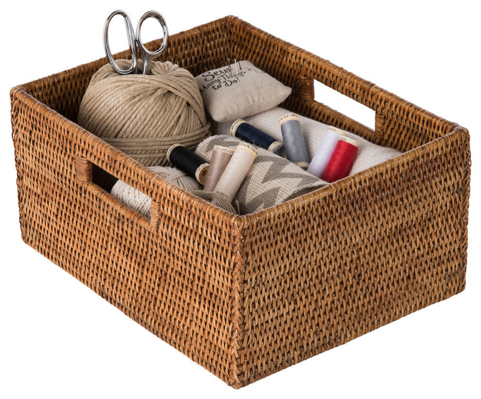 La Jolla Rattan Shelf Basket With Handles, Medium, Honey Brown