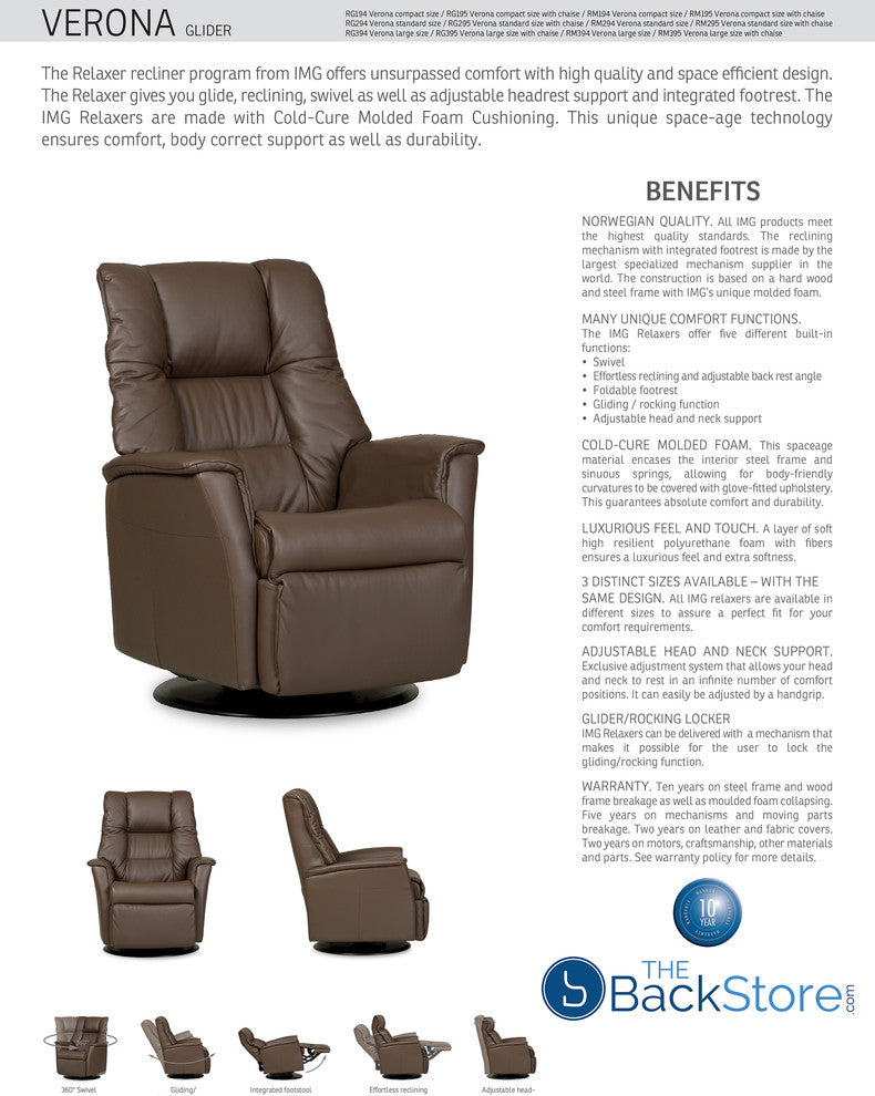 IMG Verona Power Swivel Glider Relaxer Recliner Large Savauge Truffle Leather
