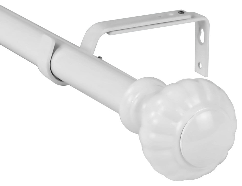 1" Doorknob Drapery Curtain Rod, Glossy White, 84"-120"