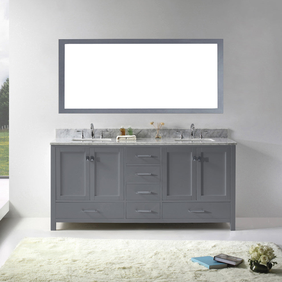 Caroline Avenue 72" Double Bathroom Vanity Set Gray, Marble Top