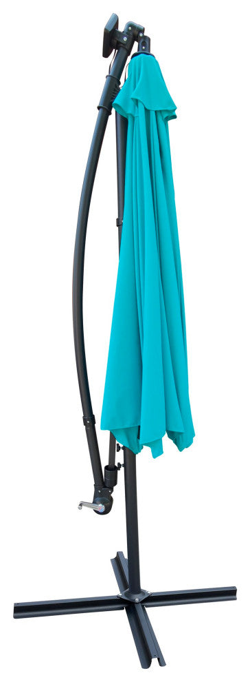 10' Steel Patio Umbrella Outdoor Market With Crank and LED Lights, Light Blue