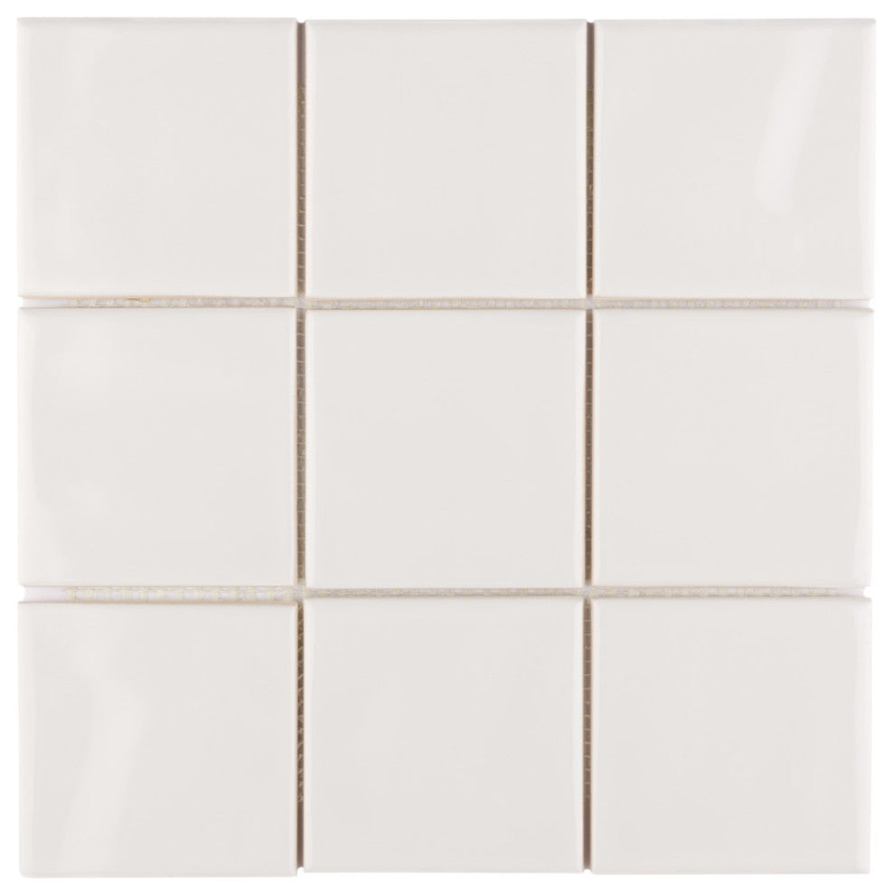 Twist Square Ceramic Mosaic Tile, Soft Cream