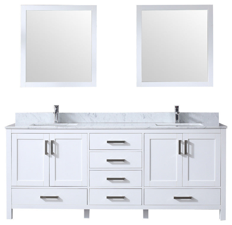 80" Double Vanity With Carrera Marble Top, Sinks, 30" Mirrors