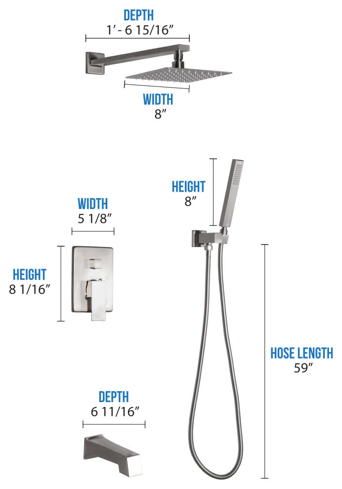 Dyconn Faucet Talise SS312A-BNT 3-Setting Shower Faucet System in Brushed Nickel