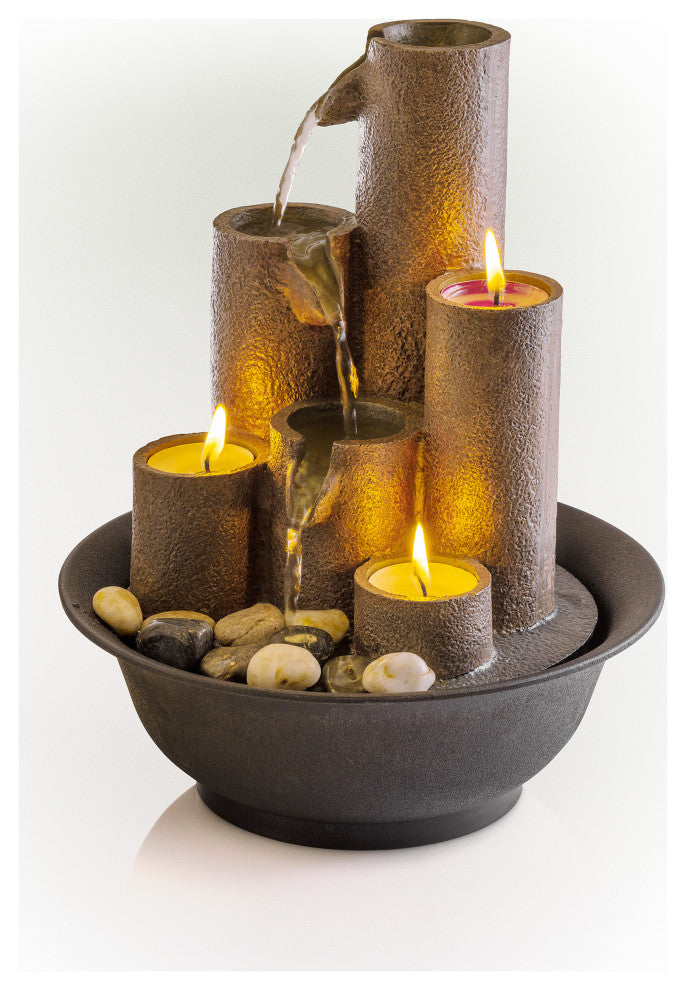 11" Tall Indoor Tiered Column Tabletop Fountain with 3 Candles