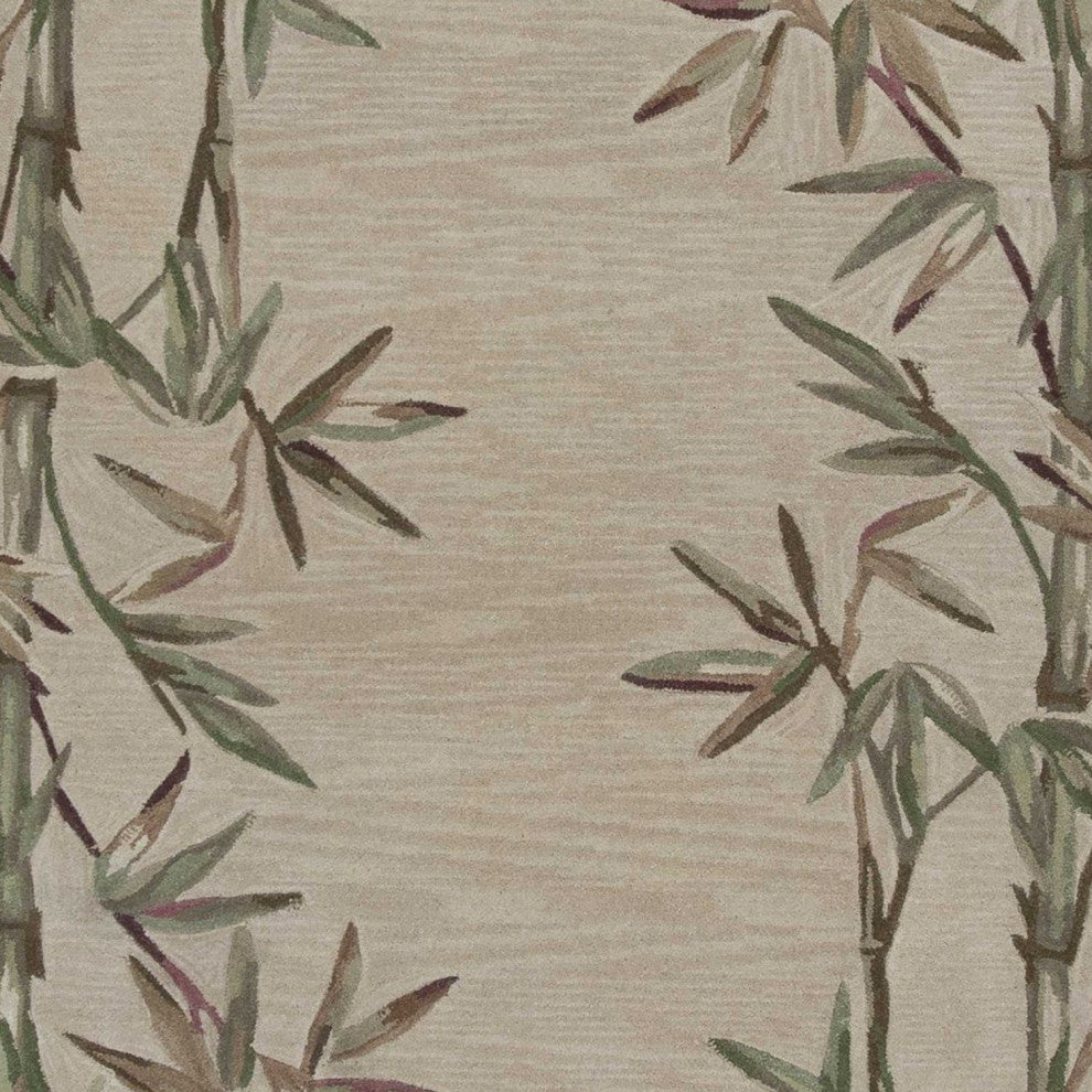 HomeRoots 5'x8' Ivory Hand Tufted Bordered Tropical Bamboo Indoor Area Rug