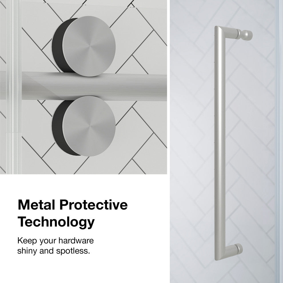 Reva Frameless Sliding Clear Alcove Shower Door, Satin Nickel, 60"