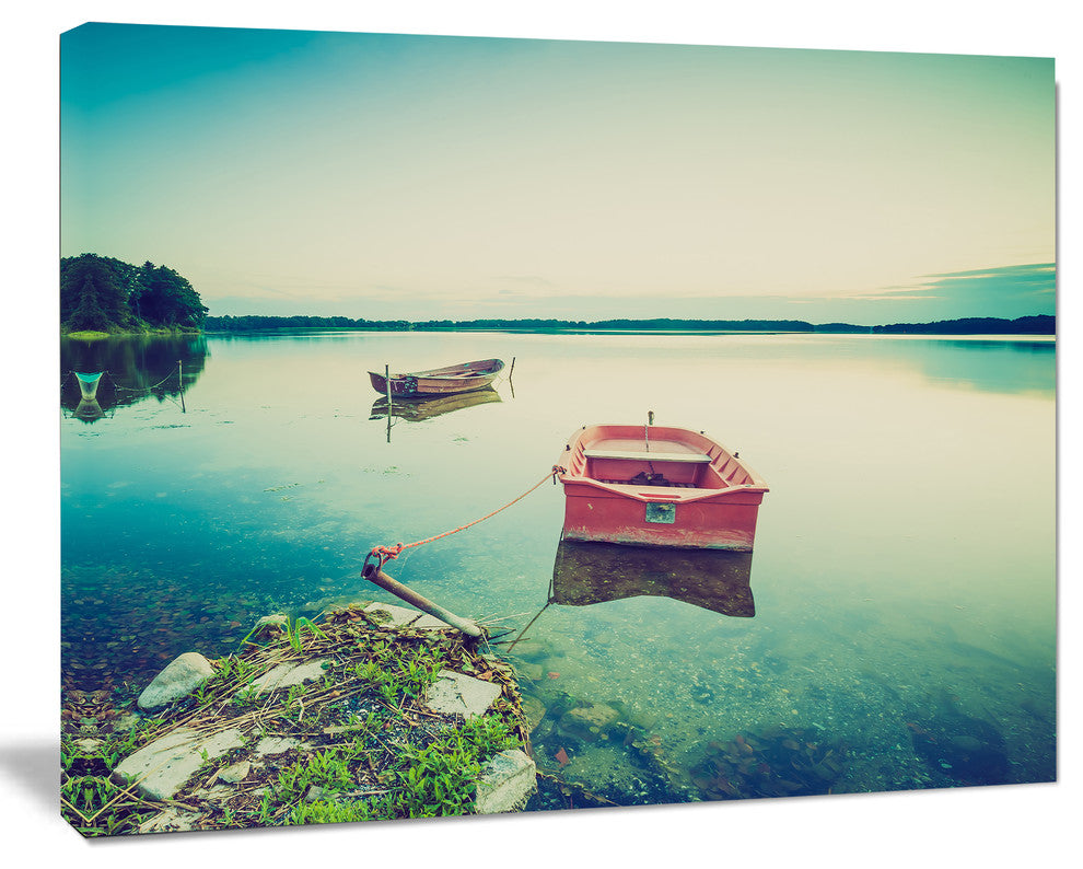 Beautiful Lake Vintage View, Boat Canvas Art Print, 40"x30"