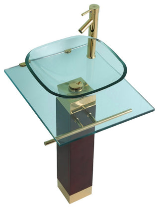 Bohemia 23 5/8" Glass Pedestal Sink Bathroom Combo with Towel Bar Faucet Drain