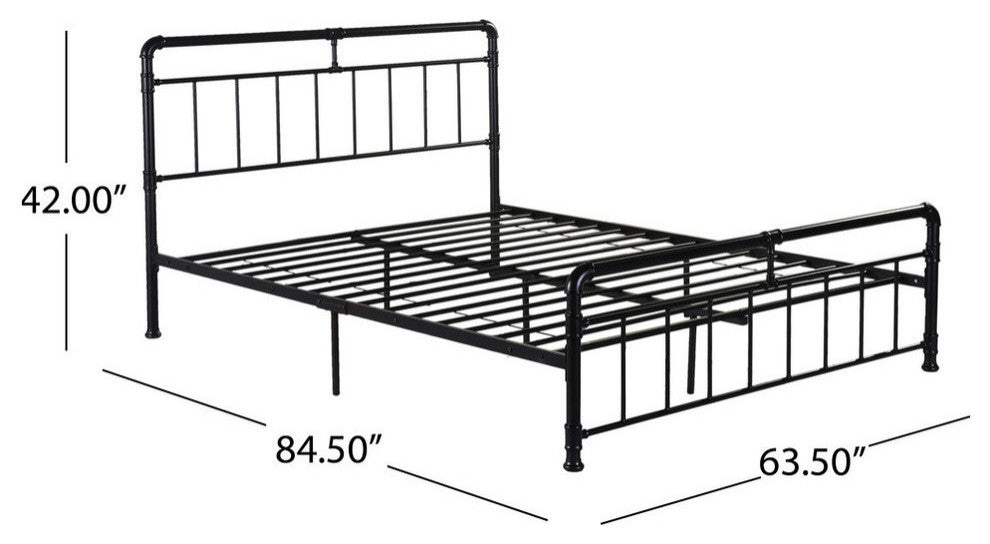 GDF Studio Sally Industrial Queen Iron Bed Frame, Black