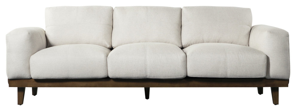 Connor Contemporary Oversized 3 Seater Sofa, Beige/Dark Walnut, Fabric