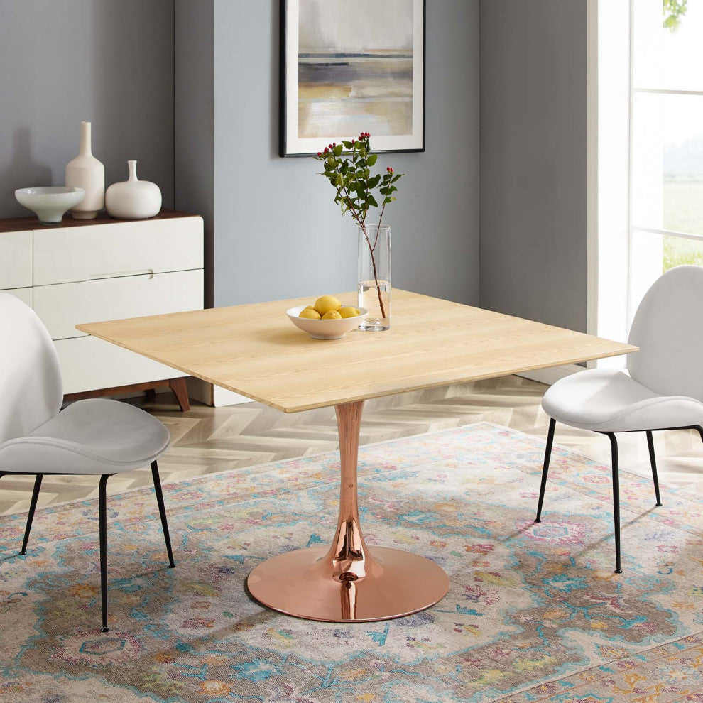 Dining Table, Square, Wood, Rose Gold Brown Natural, Modern, Bistro Restaurant