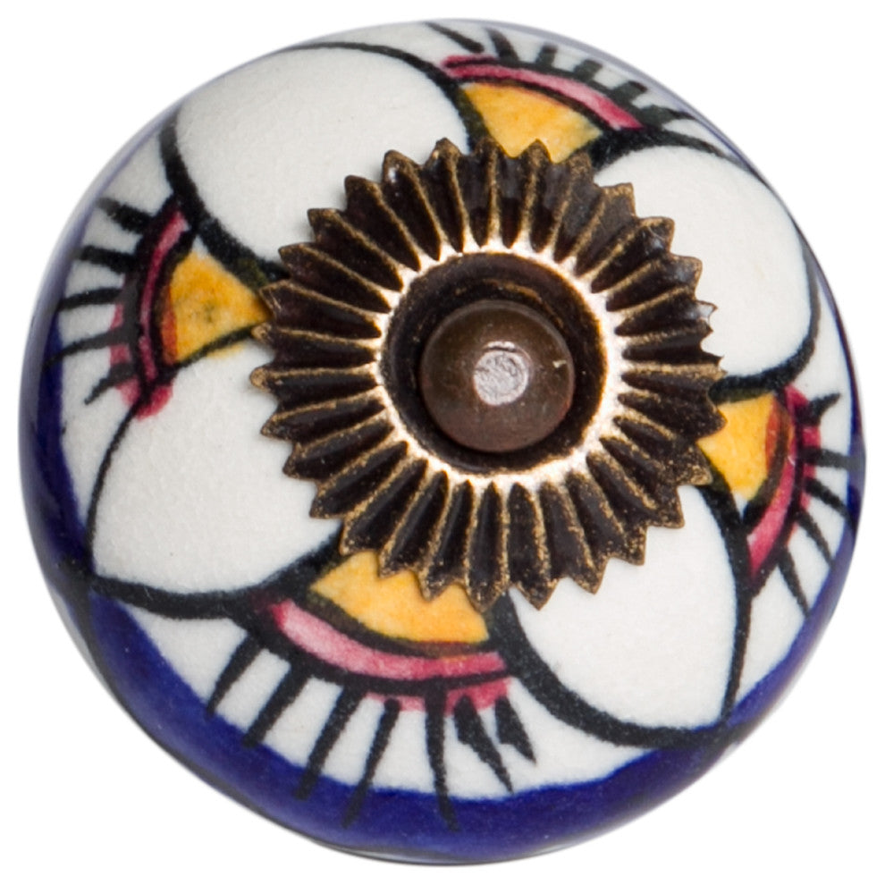 Knob-It Vintage Handpainted Ceramic Knobs, Set of 12, Orange/White/Copper