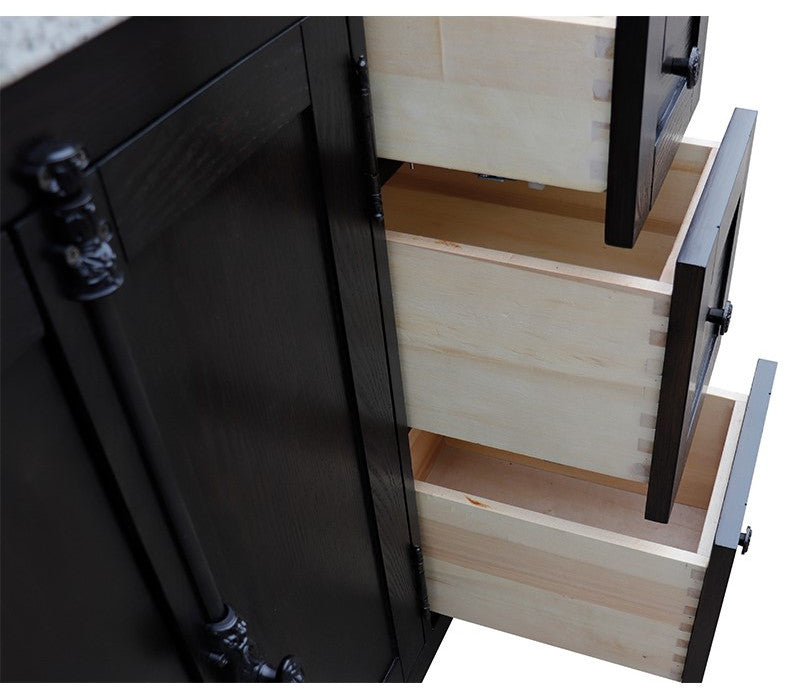 55" Double Vanity, Brown Ash Finish With Black Galaxy Top