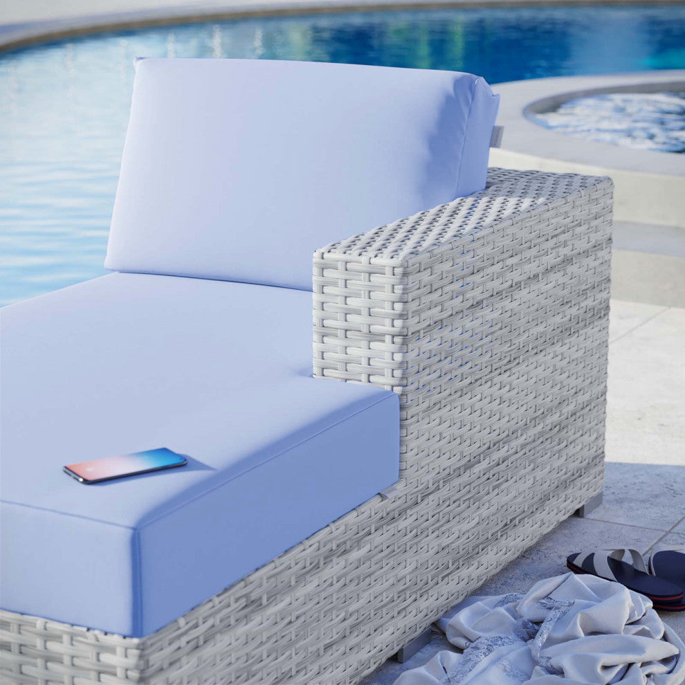 Lounge Chair Chaise, Rattan, Wicker, Gray Blue, Modern, Outdoor Patio Cafe