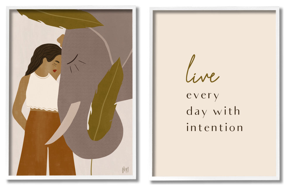 Live Everyday with Intention Woman Resting Against Elephant,24 x 30