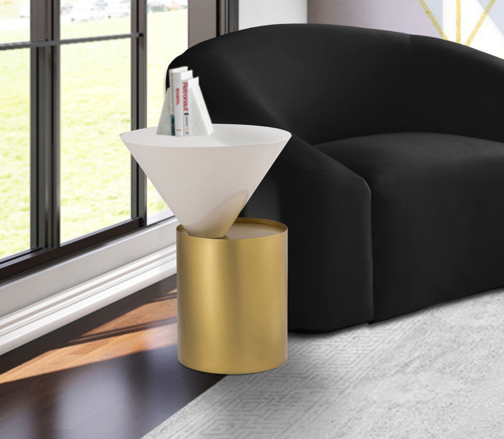 Damon White Metal Top End Table, Brushed Brass Base