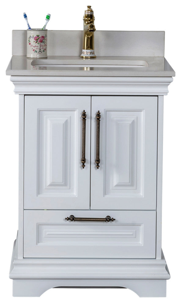 Romana Collection 24" Bathroom Vanity With Sink, Mirror, Countertop, White