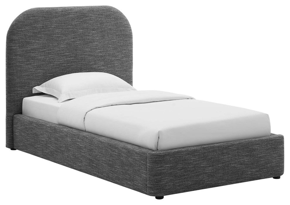 Keynote Upholstered Fabric Curved Twin Platform Bed, Heathered Weave Slate