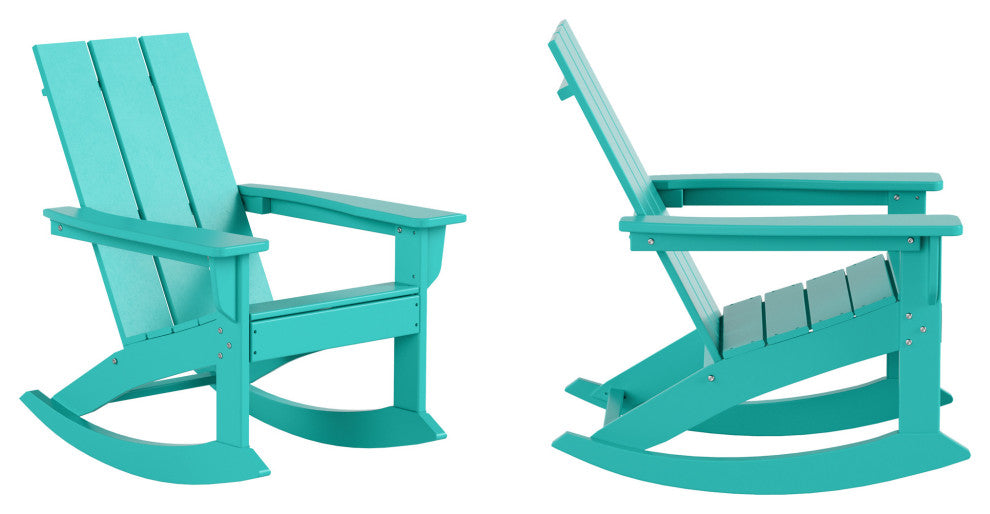 WestinTrends Set of 2 Modern Adirondack Outdoor Rocking Chairs, Turquoise