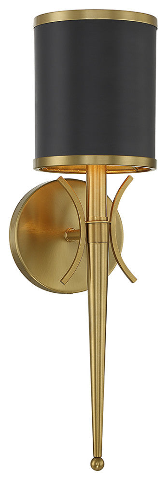 Quincy 1-Light Wall Sconce, Matte Black With Warm Brass Accents
