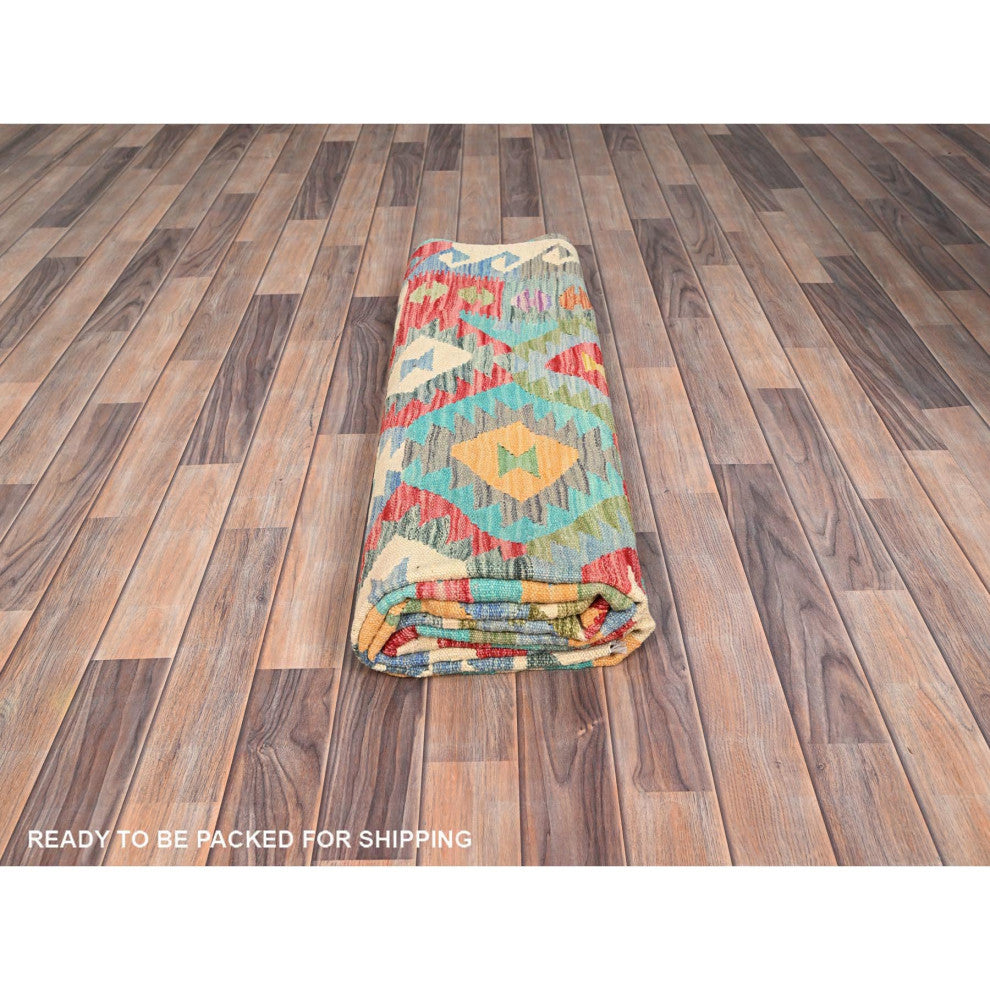Colorful, Extra Soft Wool, Hand Woven, Flat Weave, Afghan Kilim Rug, 6'7"x9'9"