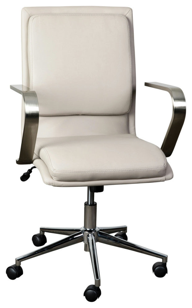 James Mid-Back Executive Upholstered Office Chair with Arms, Taupe/Chrome