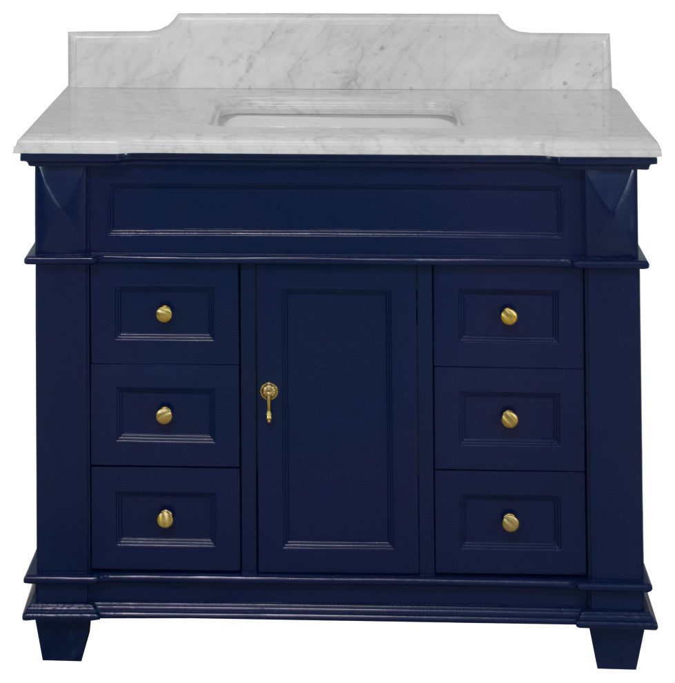 Elizabeth 42" Bathroom Vanity, Royal Blue, Carrara Marble