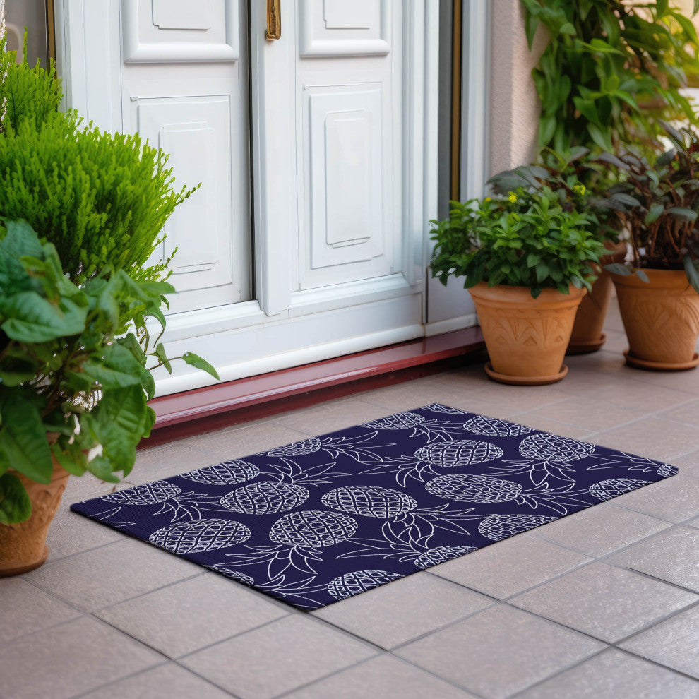 Indoor/Outdoor Kendall KE6 Navy Machine Washable 1'8" x 2'6" Rug