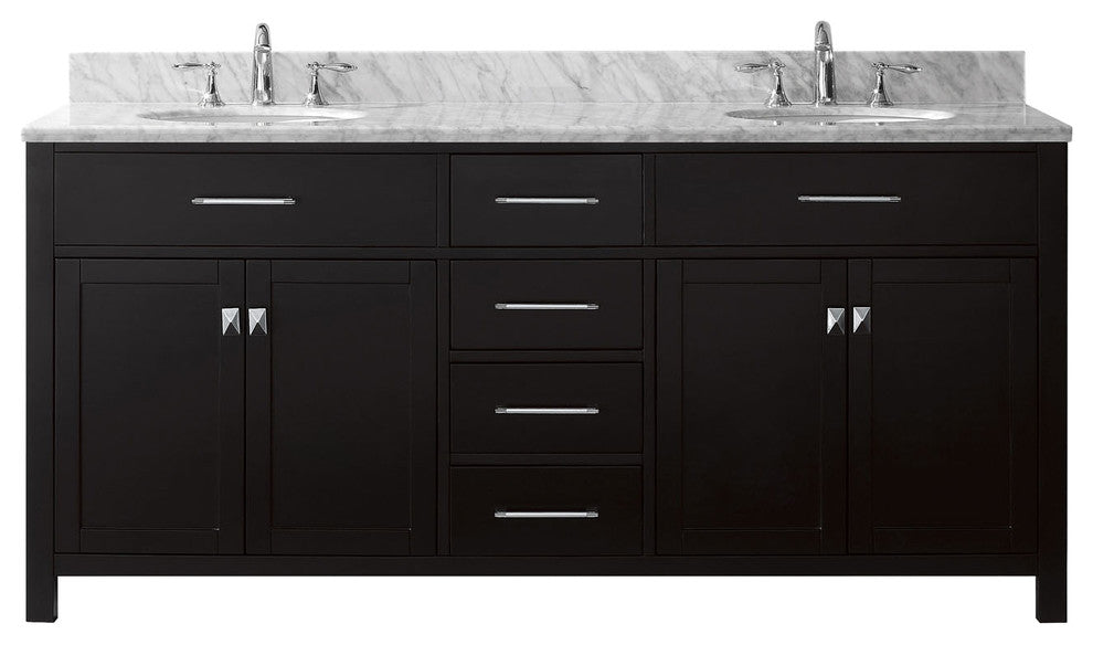 Caroline 72" Double  Sink Espresso  Vanity Espresso with Brushed Nickel Faucet