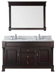 Virtu Huntshire 60" Double Bathroom Vanity, Dark Walnut With Faucet and Mirror
