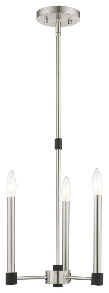 Livex Lighting Karlstad 3 Light Brushed Nickel, Black Accents Petite Chandelier
