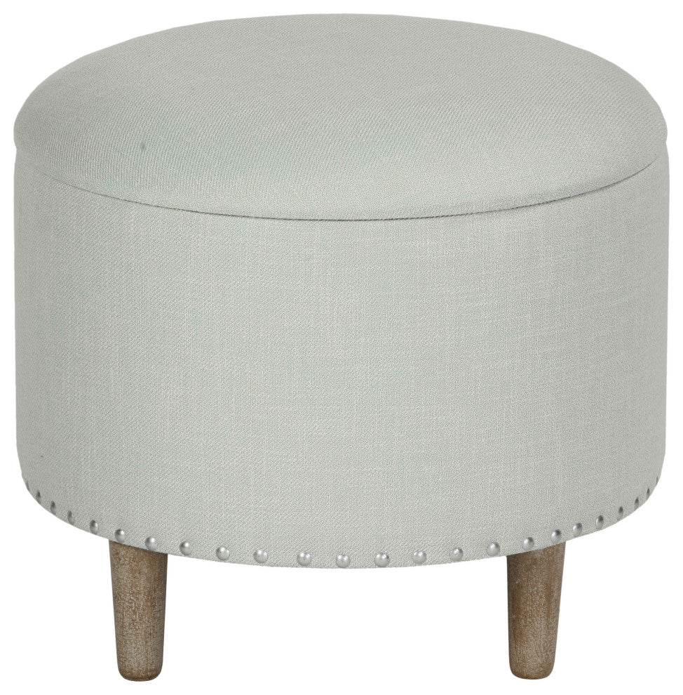 Cortesi Home Hosta 19" Round Storage Ottoman in Beige Linen