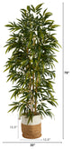 75" Bamboo Artificial Tree, Handmade Natural Jute and Cotton Planter