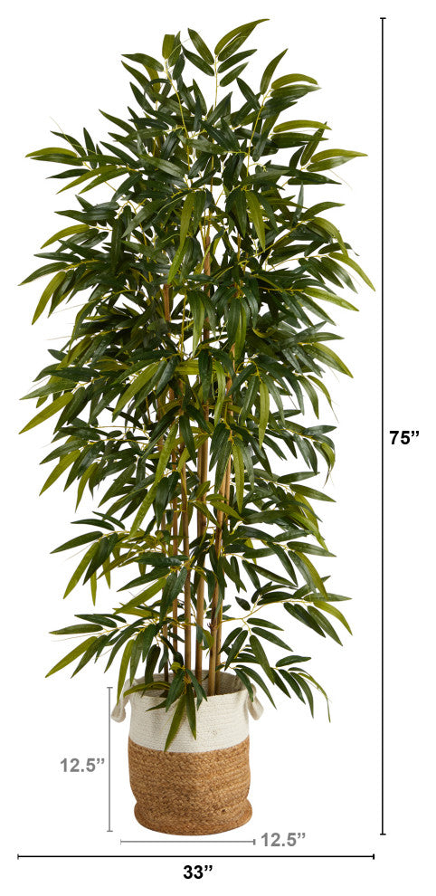 75" Bamboo Artificial Tree, Handmade Natural Jute and Cotton Planter