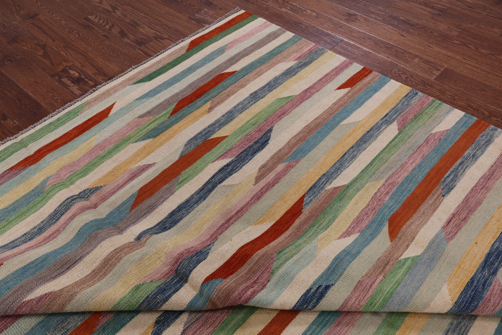 8' 7" X 11' 3" Reversible Kilim Flat Weave Wool On Wool Rug - Q12592