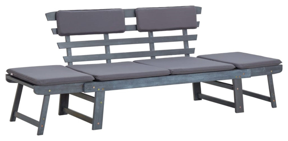 Vidaxl Garden Bench With Cushions 2-In-1 74.8" Gray Solid Acacia Wood