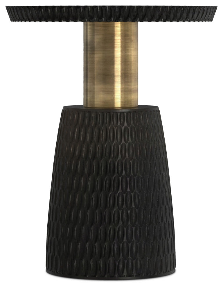 Breanna Solid Mango Wood Side Table, Black, Gold