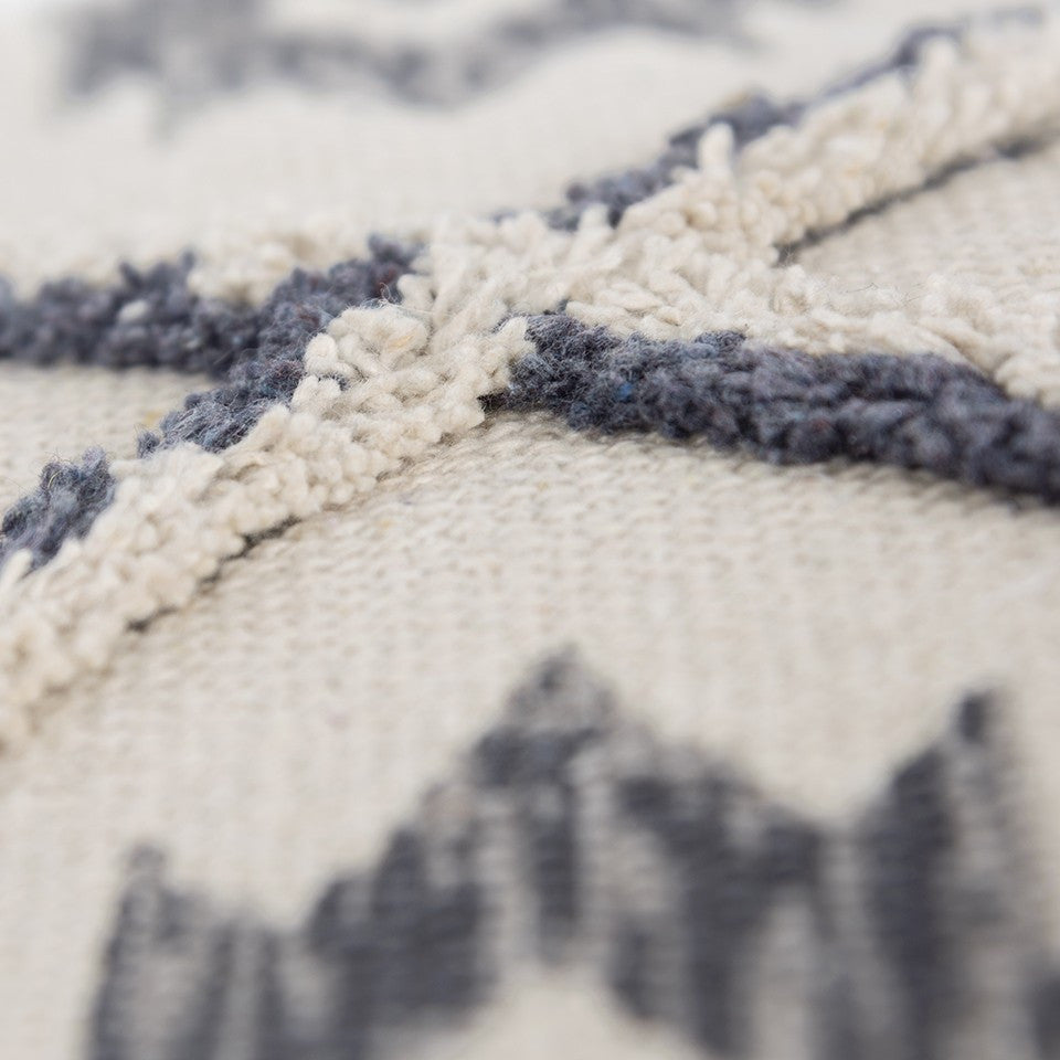 Gray Cream Tasseled Ikat Pattern Throw Pillow